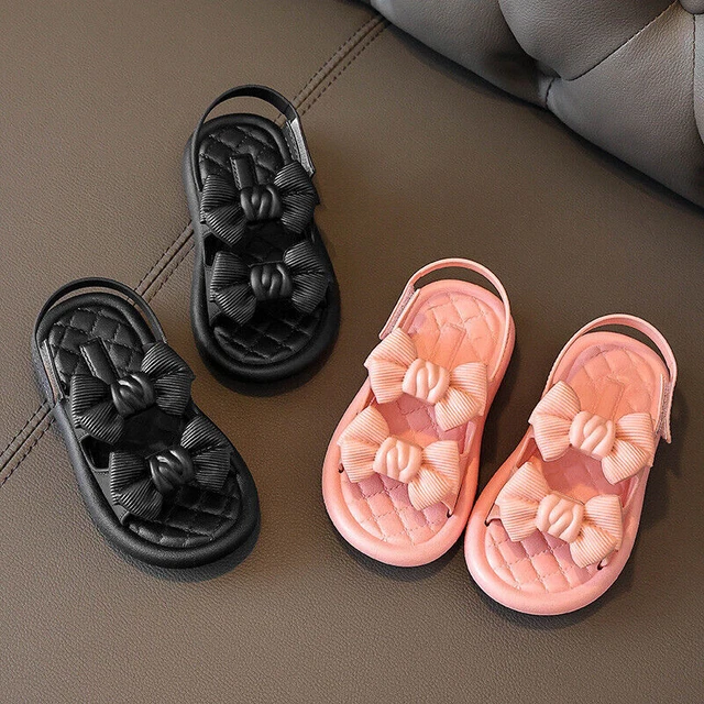 Kids  Girls Bow Flat Summer Sandals Toddler Baby Holiday Princess Shoes Size- 5