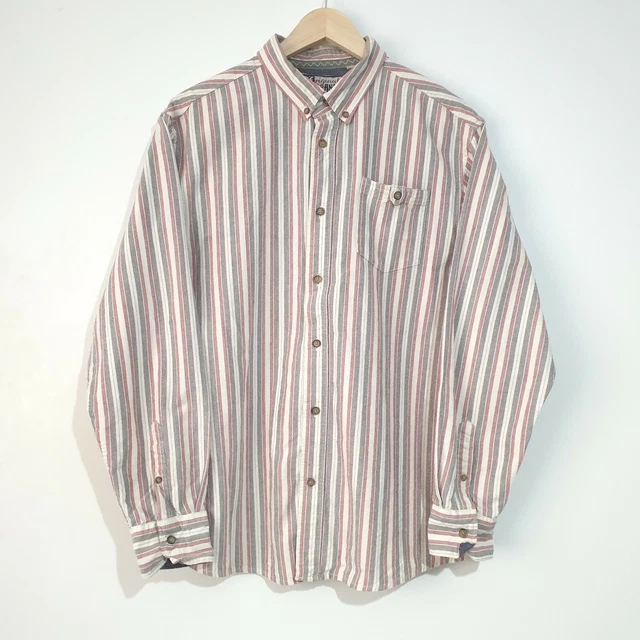 Camicia da uomo Mantaray a righe UK L grigio rosa manica lunga con bottoni tasca 100% cotone