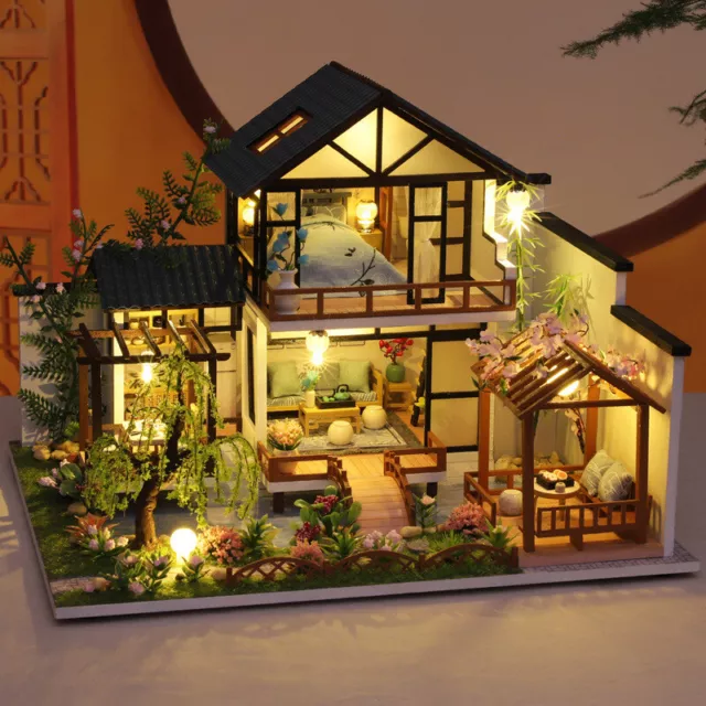 Big House DIY Mini Dollhouse Kit Building Model Japanese Villa Wood Doll Houses 3