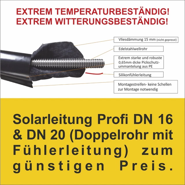 Edelstahl Wellrohr DN20 - Ausziehbar Für Solaranlagen Und Heizung Bis 2000 Mm