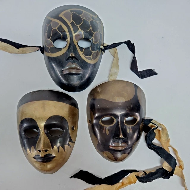 Beautiful Brass Decorative Masks Made in India Mardi Gras Set of 3 pieces 4.75”