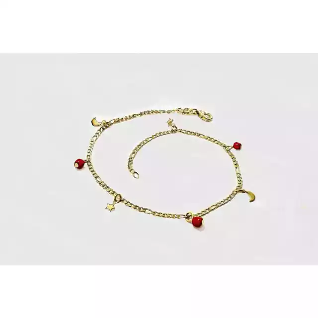 18k Gold Filled Half Crescent Moon and Stars Coral Anklet | Adjustable 10" to 9"