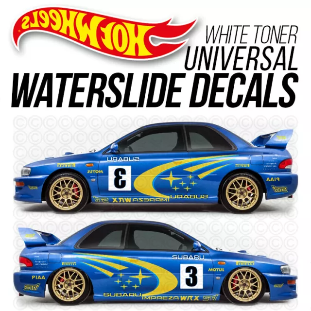 1/64 Scale SUBARU RALLY Custom White Toner Universal WaterSlide Decal Hot Wheel