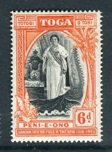 TONGA; 1944 early Queen Salote Silver Jubilee issue Mint hinged 6d. value