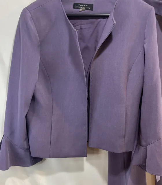 Tahari Arthur S Levine ASL Purple Collarless Open Front Blazer Jacket Size 14
