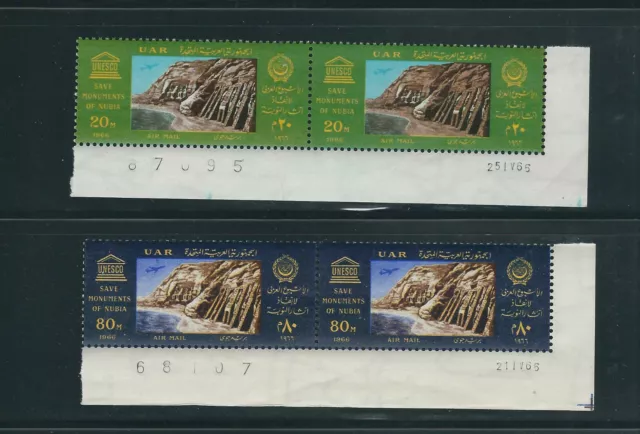 Ägypten 1966 Tempel Von Abu Simbel (Sc C108-109) Platte Nummer Paar Plus Singles