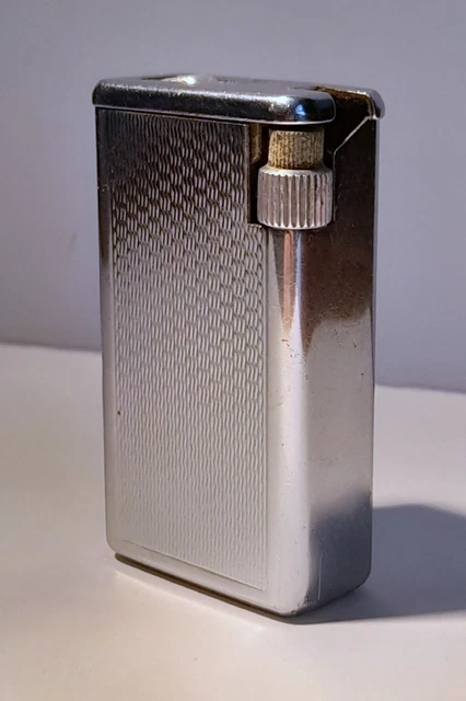 Briquet Flaminaire Vintage Années 70 – Quadrillé Argent & Cuir, Rechargeable, Made In France