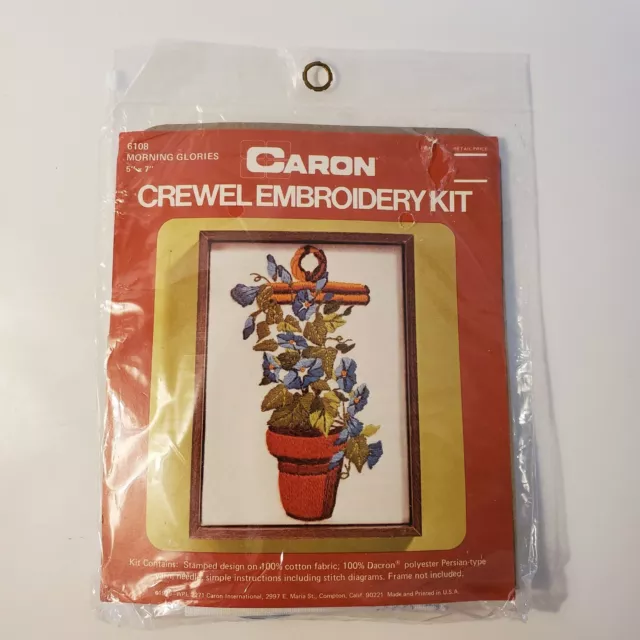 Vintage Caron Crewel Embroidery Kit • Morning Glories • 5" x 7" • New In Package