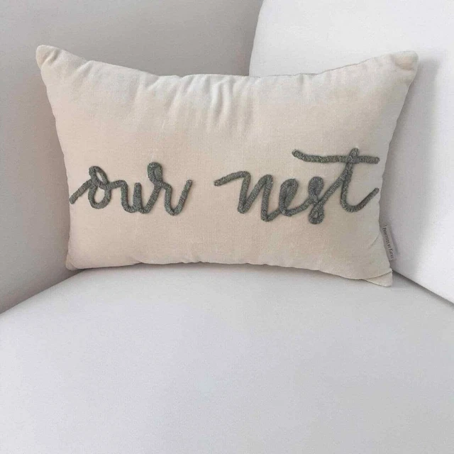 Primitives by Kathy Our Nest Velvet Pillow Cream Gray 19 x 12.5 PERFECT