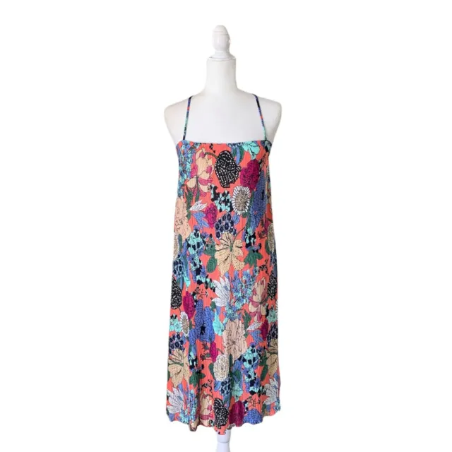 Anthropologie Accordion Pleat Floral Bohemian Print Midi Dress Size Small Petite