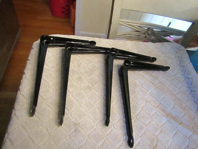 Vintage Stanley 6" x 8" Heavy Duty Shelf Brackets Set 4 Painted Black 2