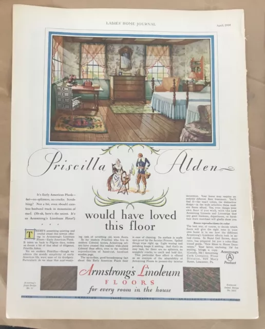 Armstrong floors 1930 ad original vintage advert art print home decor Colonists