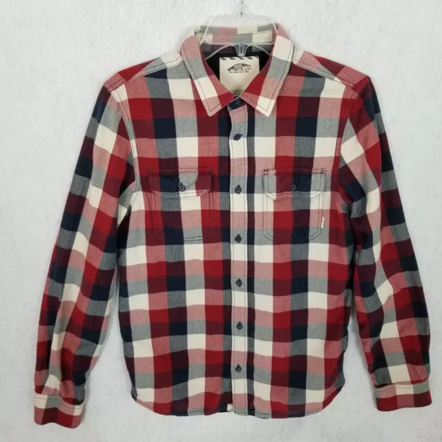 VANS OFF THE WALL Men's Flannel Colorblock Check Red White Blue Shirt ~ Small