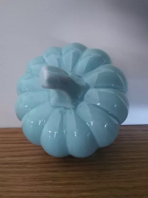 EUC Fall Harvest Thanksgiving Robins Egg Blue Glazed Ceramic Pumpkin (4"H x 4"W)
