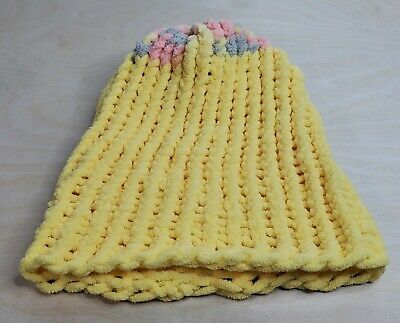 Large Knit Winter Hat Yellow Pink Gray Youth Med Large 9.5” Opening Handmade 6