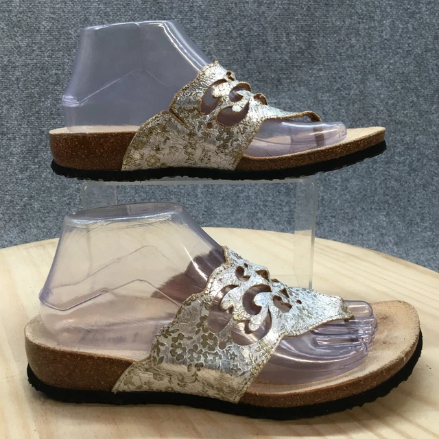 Think Sandals Womens 39 Casual Comfort Slip On Metallic Thong Silver Leather