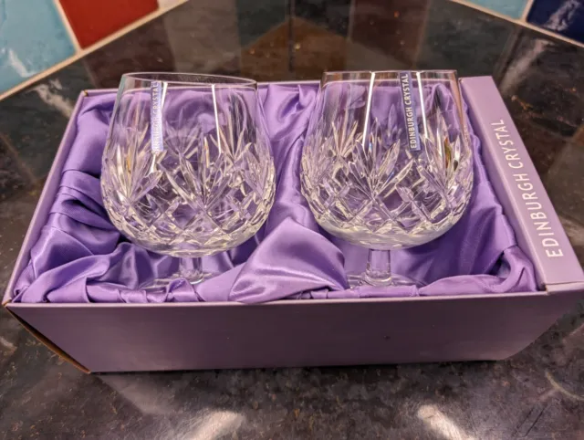 2 X Vintage Edinburgh Lead Crystal Brandy Glasses