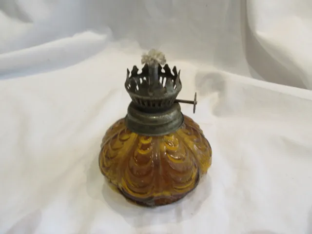 Vintage Oil Lamp  marked Hong Kong Amber Glass base GC 4" High