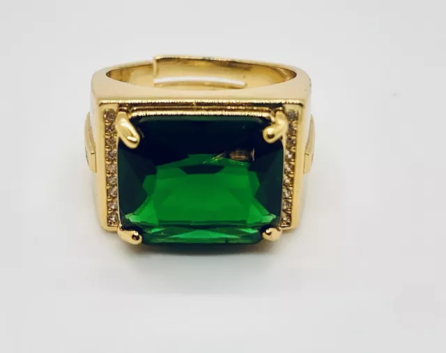 3CT LAB CREATED Green Emerald Men's Size 8 Ring 14K Yellow Gold Plated ...