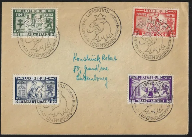 LUXEMBOURG 1945 FIRST DAY COVER HOMAGE TO FRANCE & ALLIED NATIONS Sc B117 B120