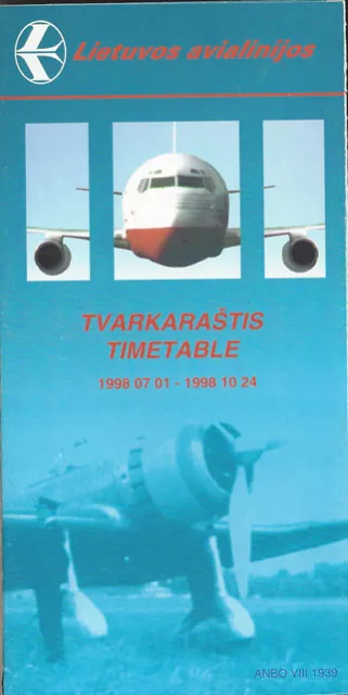 Lithuanian Airlines system timetable 7/1/98 [1011] Buy 4+ save 25%