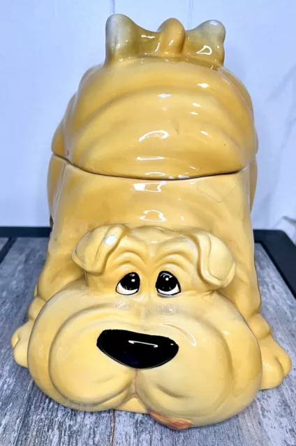 Vintage Savoy Playful SHAR PEI Cookie Jar Canister Gold Black Ceramic Puppy Dog