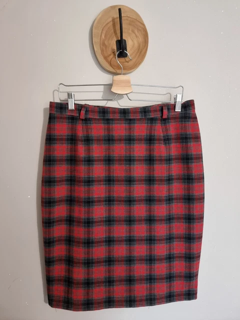 Jupe Vintage Plissée En Lainage Tartan Marron - Taille 38 - Marque Modèle Exclusif