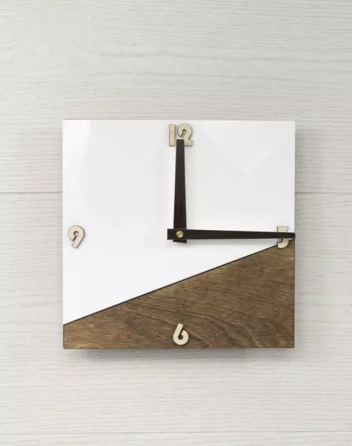 Wooden Modern Wall Clock Rustic White Glass Handmade Office HIGH QUALITY Gifts