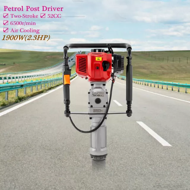 Gas Powered T Post Driver 2.3HP Fence Pile Driver Hammer Gasoline 2 Stroke 52CC