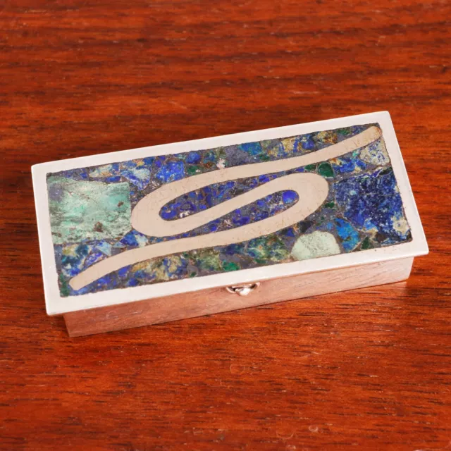 Nestor Of Taxco Eagle 3 Mexican Sterling Silver Pill / Dresser Box Chrysocolla