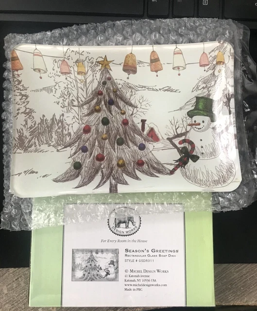 Michel Design Works Season's Greetings Rectangular Glass Soap Dish NIB