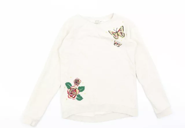 TU Girls Ivory Round Neck Cotton Pullover Jumper Size 12 Years
