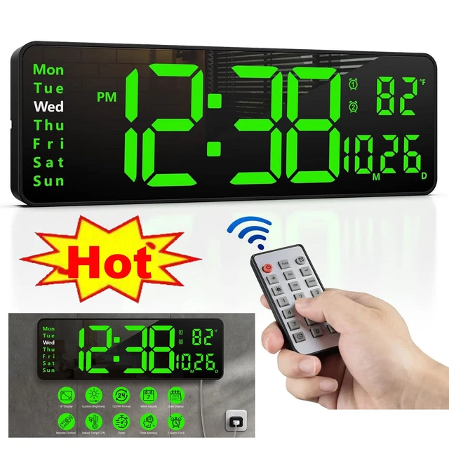 DIGITAL LARGE BIG Jumbo LED Wall Desk Clock Display With Calendar ...