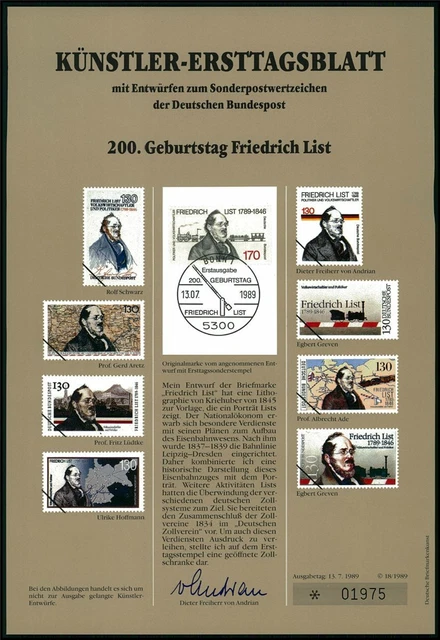 Germany Art-Sheet 1989/18 Friedrich List Eisenbahn Train Unissued Drafts!!