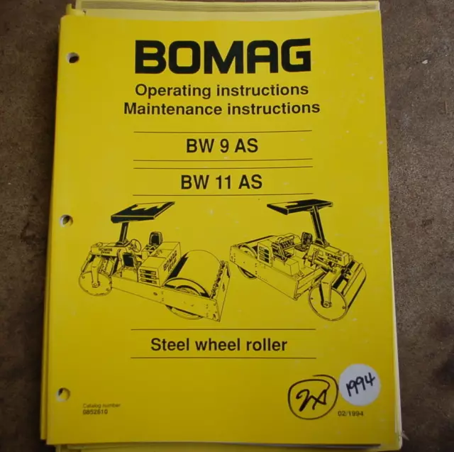 BOMAG BW 9 11 AS Roller Compactor Owner Operator Operation Maintenance Manual