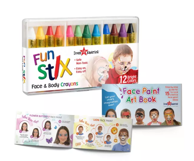 Dress Up America 12 Color Face Paint Safe And Non-Toxic Face and Body Crayons