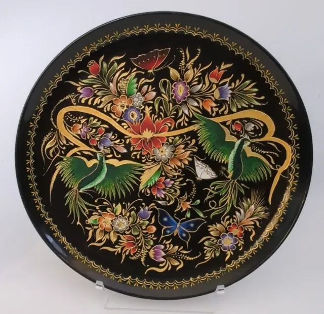 Mario Gaspar Mexican Folk Art Plate Hand Lacquard Painted 24K Gold