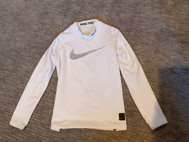 NIKE PRO Boys Dri Fit Base Layer Long Sleeve Top Size Large White