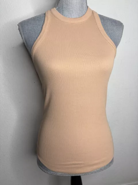 NSF Beige Ribbed Tank Top Size M Fits Small