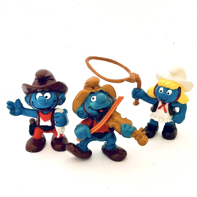 SMURFS LOT VIOLIN Smurf, Cowboy Smurf & Cowgirl Smurfette Figures