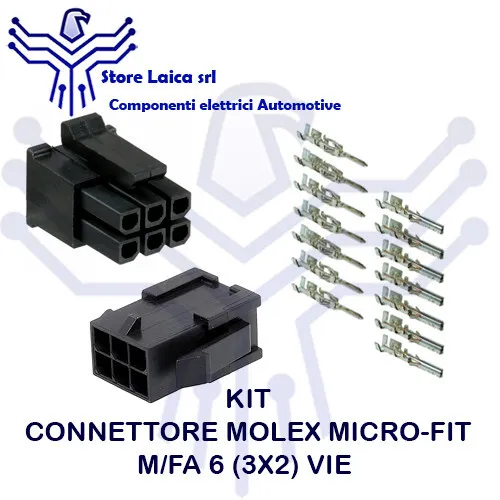 Kit Connettore Molex Micro-Fit 6 Vie  Completo M/F Con Terminali  Auto Moto