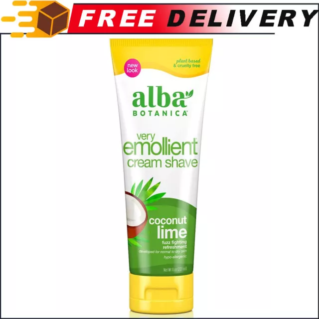 Alba Botanica Very Emollient Cream Shave Fuzz Fighting, Coconut Lime, 8 Oz