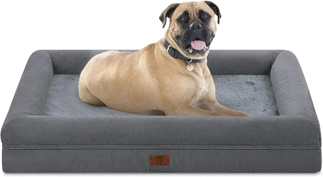 SheSpire Dark Gray Orthopedic Memory Foam Jumbo Dog Bed High Bolster Pet Sofa