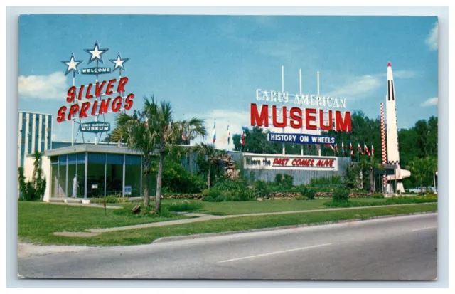 Postcard Silver Springs Florida Early American Museum History on Wheels Cars UNP