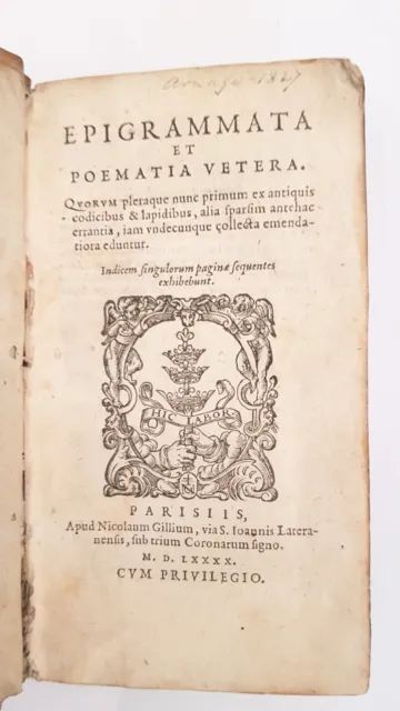 Epigrammata et Poematia Vetera. Vellum. 1590. Very Rare & Important work 2