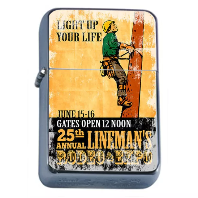 Vintage Poster D226 Flip Top Oil Lighter Wind Resistant Flame Lineman's Rodeo