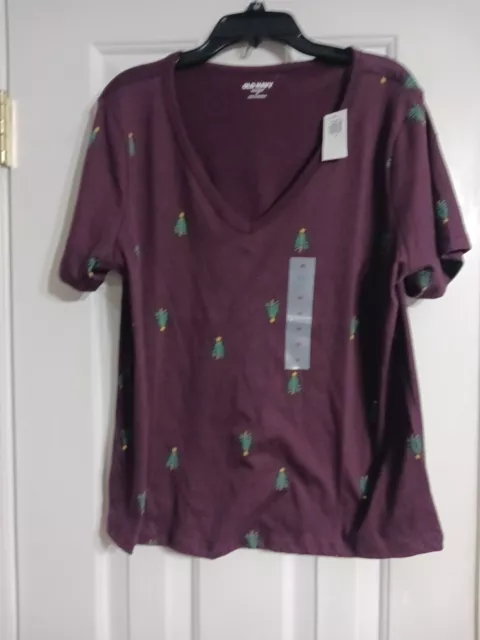 NWT Women's Old Navy V-Neck EveryWear Tee Size XL (16-18) Top Purple Christmas