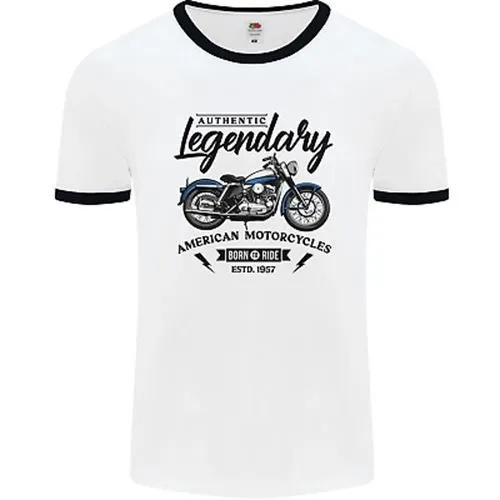 Legendary Motorcycles Biker Cafe Racer Mens White Ringer T-Shirt