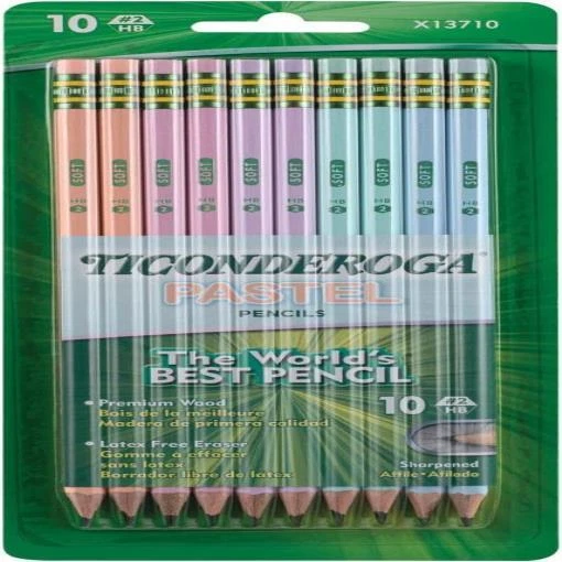 Pencils, Wood-Cased, Pre-Sharpened, 2 HB Soft, Pastel, 10 Count Wood-Cased