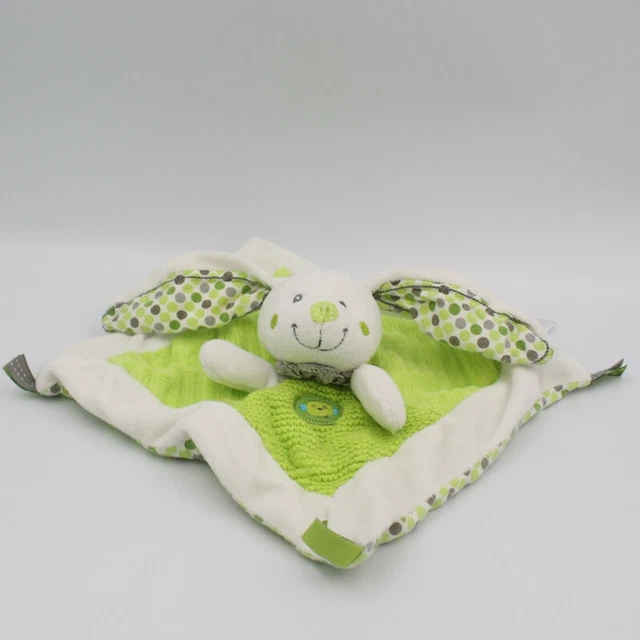 Doudou plat carré lapin vert blanc pois NICOTOY - 27569